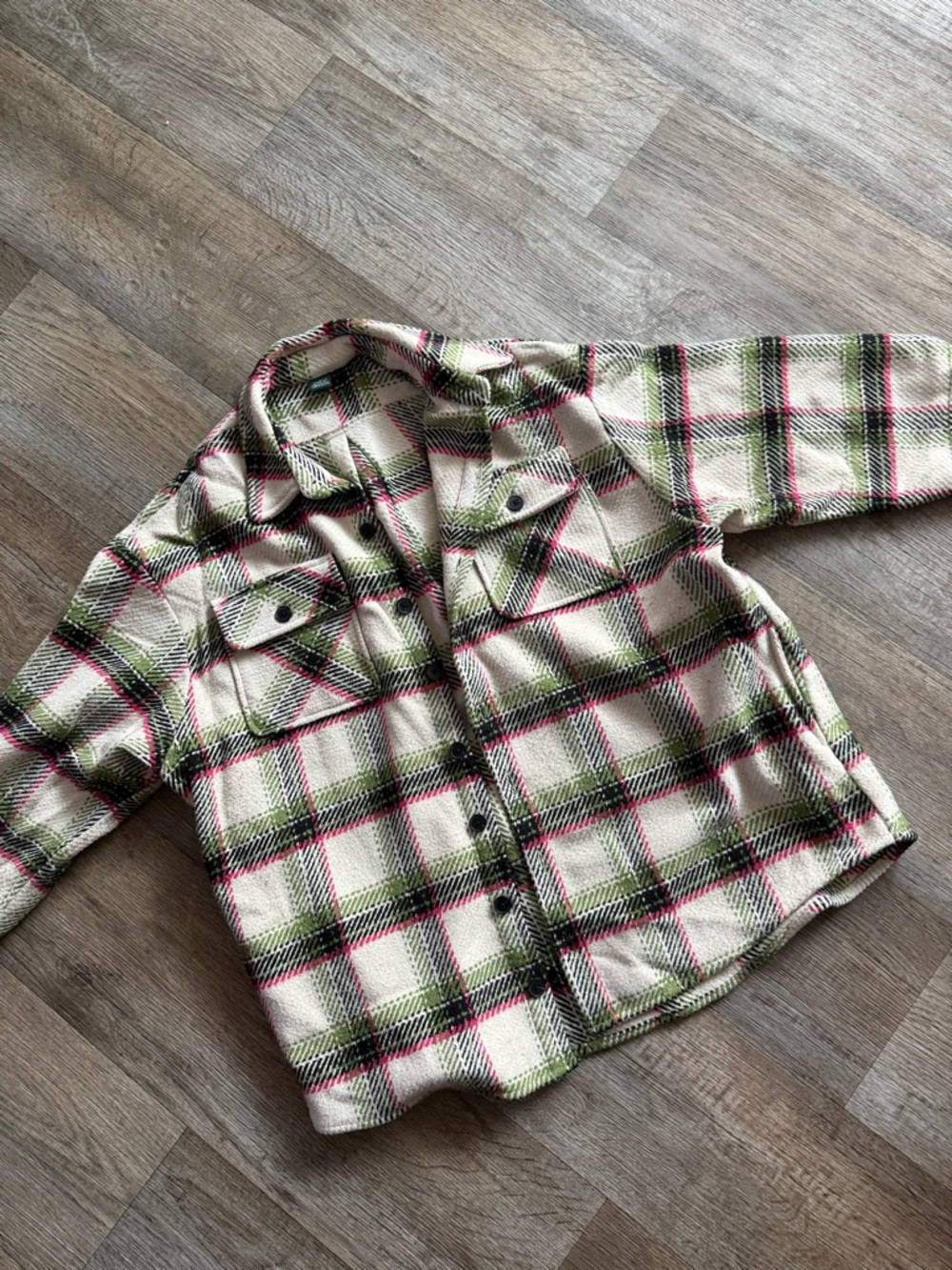 wild fable Cream Plaid Pea Coat with Green & Pink Checks